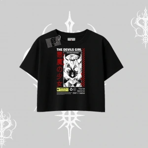 Oversize Crop Tshirt Anime Devils Girl Japanese Style Baskılı