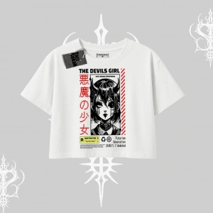 Oversize Crop Tshirt Anime Devils Girl Japanese Style Baskılı