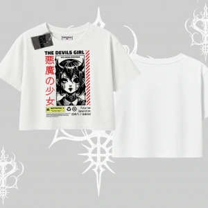 Oversize Crop Tshirt Anime Devils Girl Japanese Style Baskılı