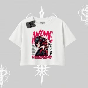 Oversize Crop Tshirt Anime Girlfriend Kırmızı