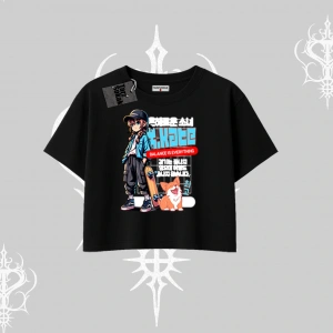 Oversize Crop Tshirt Anime Hiker Girl Balance Is Everything Baskılı