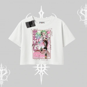 Oversize Crop Tshirt Anime Kawaii Japon Kız Desenli