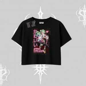 Oversize Crop Tshirt Anime Kawaii Japon Kız Desenli