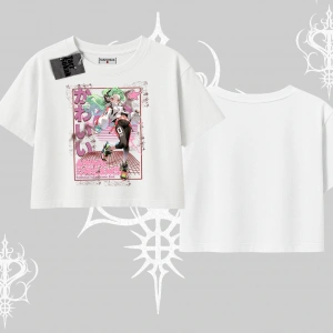 Oversize Crop Tshirt Anime Kawaii Japon Kız Desenli