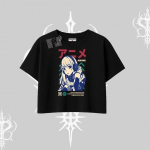 Oversize Crop Tshirt Anime Kız Desenli Japon Tarzı