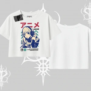 Oversize Crop Tshirt Anime Kız Desenli Japon Tarzı