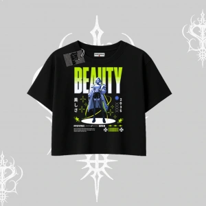 Oversize Crop Tshirt Anime Unity Neon Detaylı Grafik Baskılı