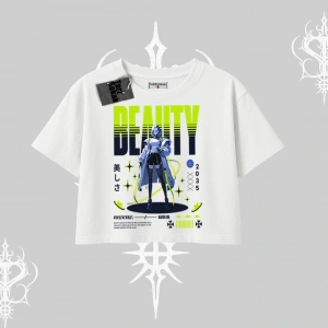 Oversize Crop Tshirt Anime Unity Neon Detaylı Grafik Baskılı