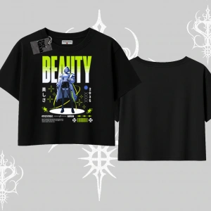 Oversize Crop Tshirt Anime Unity Neon Detaylı Grafik Baskılı
