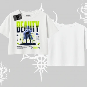 Oversize Crop Tshirt Anime Unity Neon Detaylı Grafik Baskılı