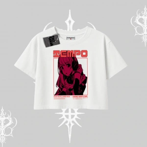 Oversize Crop Tshirt Anime Waifu Kırmızı Grafik Desenli