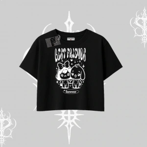 Oversize Crop Tshirt Best Friends Forever Baskılı Sevimli Tasarım