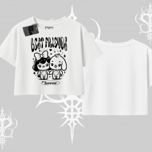 Oversize Crop Tshirt Best Friends Forever Baskılı Sevimli Tasarım