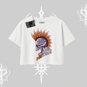 Oversize Crop Tshirt Burning Skull Rebel Street Anthem