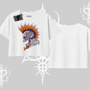 Oversize Crop Tshirt Burning Skull Rebel Street Anthem