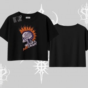 Oversize Crop Tshirt Burning Skull Rebel Street Anthem