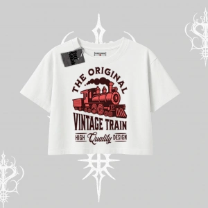 Oversize Crop Tshirt Classic Railroad Vintage Train Street Aesthetic