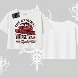 Oversize Crop Tshirt Classic Railroad Vintage Train Street Aesthetic