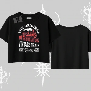 Oversize Crop Tshirt Classic Railroad Vintage Train Street Aesthetic