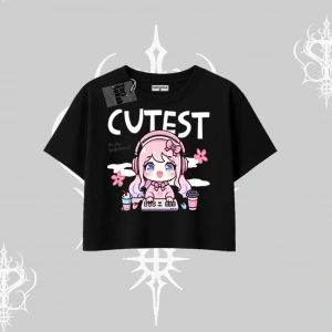 Oversize Crop Tshirt Cute Anime Gamer Girl Baskılı