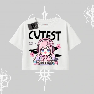 Oversize Crop Tshirt Cute Anime Gamer Girl Baskılı