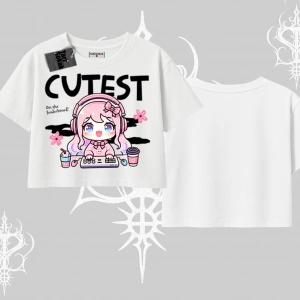 Oversize Crop Tshirt Cute Anime Gamer Girl Baskılı