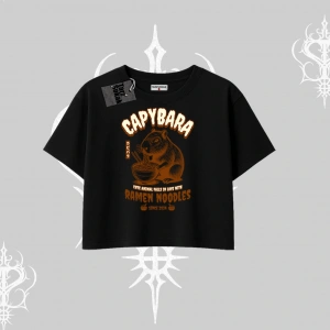 Oversize Crop Tshirt Cute Capybara Enjoying Ramen Noodles Artwork