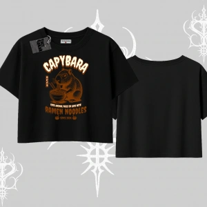 Oversize Crop Tshirt Cute Capybara Enjoying Ramen Noodles Artwork