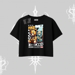 Oversize Crop Tshirt Fake Smile Mood Ayıcık Grafik Baskılı