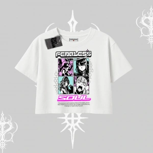 Oversize Crop Tshirt Fearless Soul Anime Kolaj Baskılı