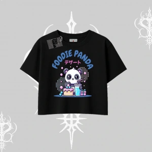 Oversize Crop Tshirt Foodie Panda Tatlı ve Sevimli Panda Baskılı