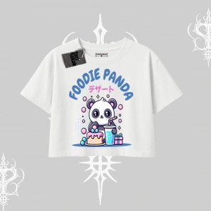 Oversize Crop Tshirt Foodie Panda Tatlı ve Sevimli Panda Baskılı