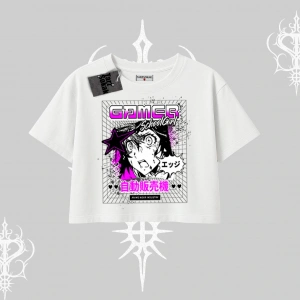 Oversize Crop Tshirt Games Schoolgirl Anime Baskılı