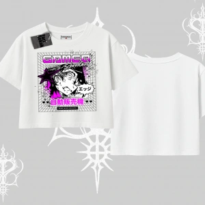 Oversize Crop Tshirt Games Schoolgirl Anime Baskılı