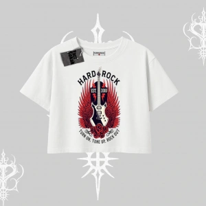 Oversize Crop Tshirt Hard Rock Winged Guitar Rebellion