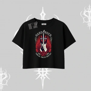 Oversize Crop Tshirt Hard Rock Winged Guitar Rebellion