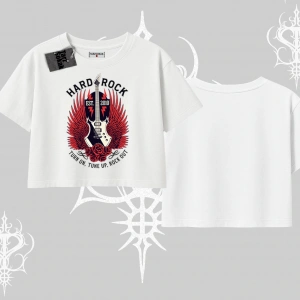 Oversize Crop Tshirt Hard Rock Winged Guitar Rebellion