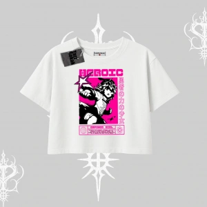 Oversize Crop Tshirt Heroic Anime Girl Japon Stil Grafik Baskılı