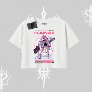 Oversize Crop Tshirt Kawaii Cyberpunk Kız Japon Stil Baskı