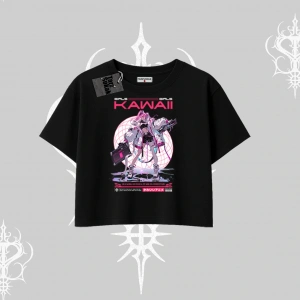 Oversize Crop Tshirt Kawaii Cyberpunk Kız Japon Stil Baskı