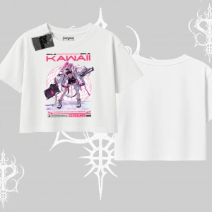 Oversize Crop Tshirt Kawaii Cyberpunk Kız Japon Stil Baskı