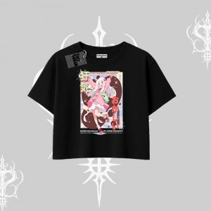 Oversize Crop Tshirt Madness Unleashed Anime Girl Baskılı