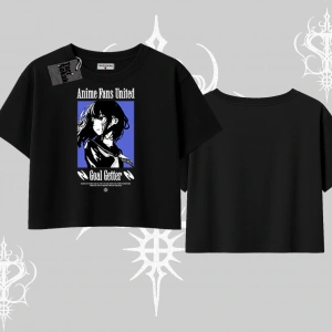 Oversize Crop Tshirt Oversize Anime Kız Baskılı