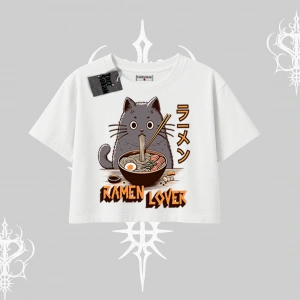 Oversize Crop Tshirt Ramen Lover Kedi Anime Baskılı