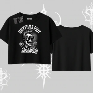 Oversize Crop Tshirt Rhythms Riot Vintage Rockabilly Skull Street Aesthetic