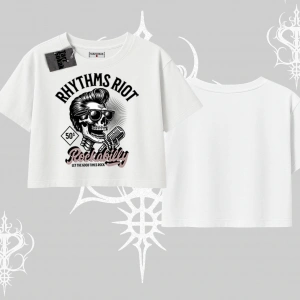 Oversize Crop Tshirt Rhythms Riot Vintage Rockabilly Skull Street Aesthetic