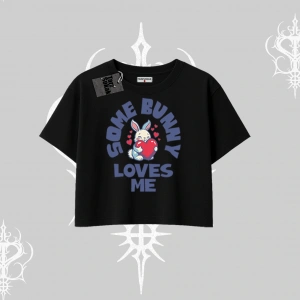 Oversize Crop Tshirt Sevimli Tavşan Some Bunny Loves Me Baskılı