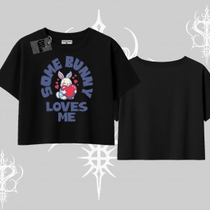 Oversize Crop Tshirt Sevimli Tavşan Some Bunny Loves Me Baskılı