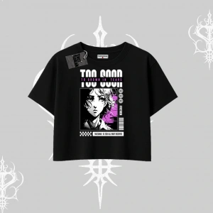 Oversize Crop Tshirt Too Good Anime Girl Grafik Baskılı