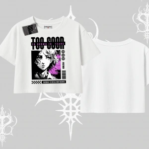 Oversize Crop Tshirt Too Good Anime Girl Grafik Baskılı